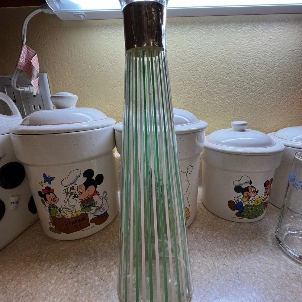 MCM Vintage Old Kentucky Whiskey Clear, Green & White Stripped Decanter Craft